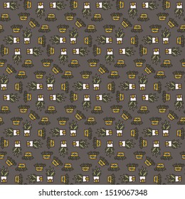 House plants seamless pattern doodle style hand drawn background for clothing textile, wrapping paper, wallpaper. Stock vector