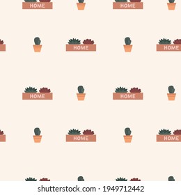 House plants seamless pattern. Сactus and succulents. Vector illustration.