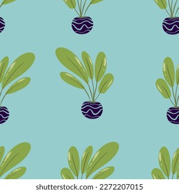 House plants seamless pattern. Trendy home decor with plants vector illustration. Flowers in pot, house interior design,