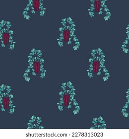 House plants seamless pattern. Trendy home decor with plants vector illustration. Flowers in pot, house interior design,