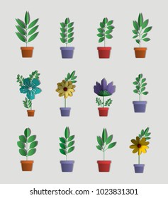 house plants set icons