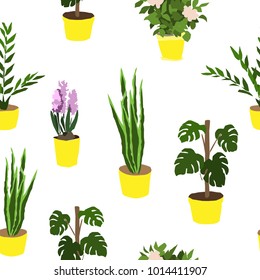 House Plants - simple color seamless pattern