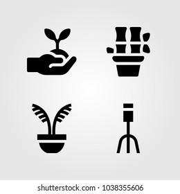 House Plants vector icon set. bamboo, plant tree, garden fork and plant