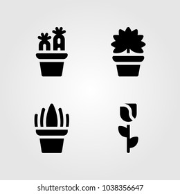 House Plants vector icon set. rose, palm, valentines day and cactus