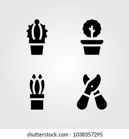 House Plants vector icon set. cactus, myrtus, pruning shears and plant