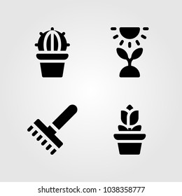 House Plants vector icon set. sun, plant, rake and cactus