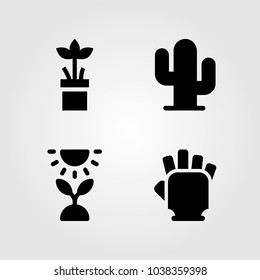 House Plants vector icon set. gloves, plant, gym gloves and sun