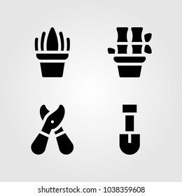 House Plants vector icon set. bamboo, shovel, sensevieria and pruning shears