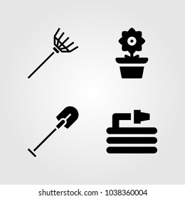 House Plants vector icon set. hose, flower, shovel and rake