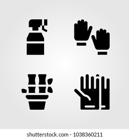 House Plants vector icon set. bamboo, gloves and sprayer