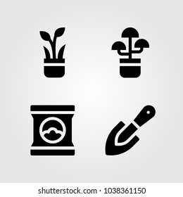 House Plants vector icon set. shovel, fertilizer and plant