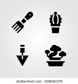 House Plants vector icon set. trowel, bonsai, cactus and rake