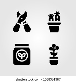 House Plants vector icon set. seed, plant, cactus and pruning shears