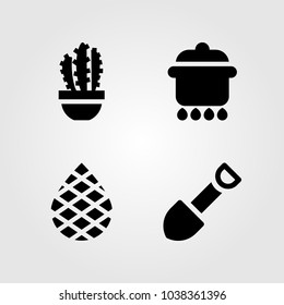 House Plants vector icon set. shovel, cactus, pot and palm