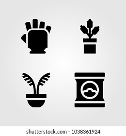 House Plants vector icon set. gloves, fertilizer, plant and gym gloves