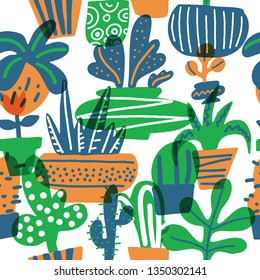 House plants vector seamless pattern. Textile design