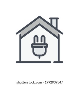 Casa con icono de línea de color de conexión. Control remoto de la electricidad de la señal colorida del contorno del vector del hogar inteligente.
