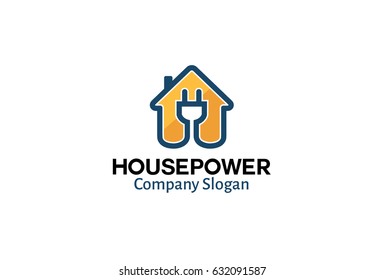 House Plug in Power electricity Installation Vector Logo Design Illustration