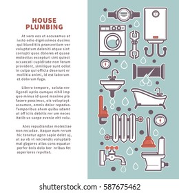 House plumbing infographics poster template. Vector poster of bathroom and kitchen household icons and plumber fixture tools