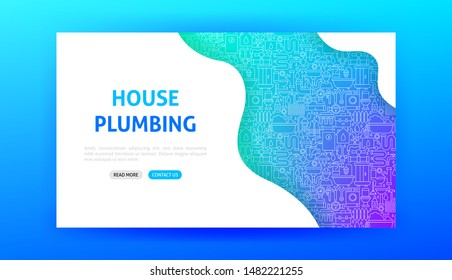 House Plumbing Landing Page. Vector Illustration of Outline Design.