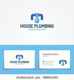 House plumbing service logo set with leak of pipe and water drop for used plumbing and heating company, sanitary and hygiene firm, fix and repair leak and pipe etc. Vector Illustration