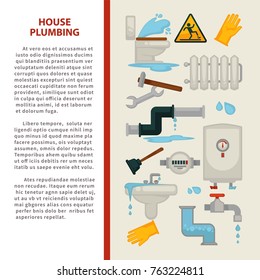 Hausinstallationsvektor-Informationsposter oder Infografik-Vorlage für die Reparatur von Badezimmern und Küchenabwässern