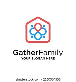 House point gather logo vector. Pin icon with home combination. Creative gps map point location symbol concept.