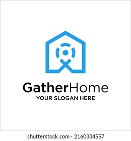 House point gather logo vector. Pin icon with home combination. Creative gps map point location symbol concept.