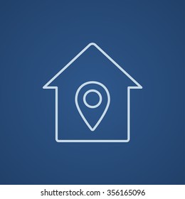 House with pointer line icon for web, mobile and infographics. Vector light blue icon isolated on blue background.
