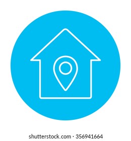 House with pointer line icon for web, mobile and infographics. Vector white icon on the light blue circle isolated on white background.