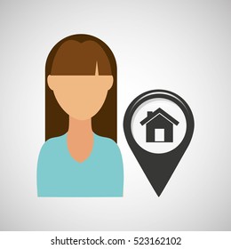 house pointer map girl design icon vector illustration