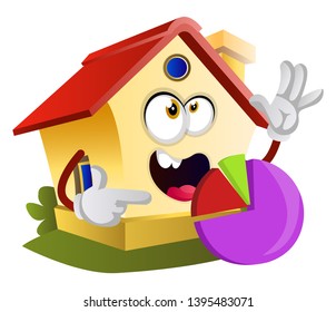 House is pointing at a graph, success infographic, illustration, vector on white background.