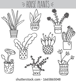 House Potted Plants, Cactus, Flower, Black Outline freehand, Mushroom, Decorative, Tulips,, Leafs Illustration, Tropical, Insect, Bug, Heart, Cute, Home, Nature, Botanical, Blossom, Flowerpot