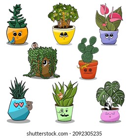 House Potted Plants Urban Jungle Vector isolated illustration