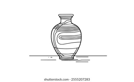 House Potted Single Line Drawing  with Editable Stroke