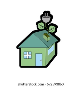 house with power cable with leaves to reduce energy