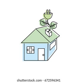 house with power cable with leaves to reduce energy