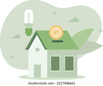 House powered by Green Energy and energy-saving lamp as a symbol.