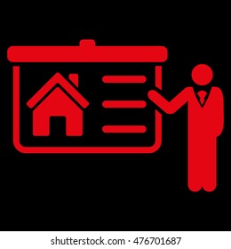 House Presentation icon. Vector style is flat iconic symbol, red color, black background.