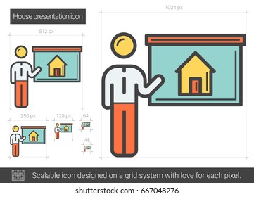 House presentation vector line icon isolated on white background. House presentation line icon for infographic, website or app. Scalable icon designed on a grid system.