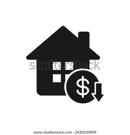 House price down. Property value decrease icon flat style isolated on white background. Vector illustration