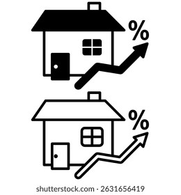 house price growth icon, building price increase presentation, simple flat style, illustration, logo sign symbol pictogram template, for ui or ux isolated on white for mobile app, editable