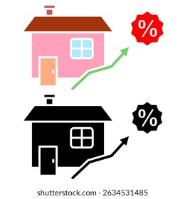 house price growth icon, building price increase presentation, simple flat style, illustration, logo sign symbol pictogram template, for ui or ux isolated on white for mobile app, editable