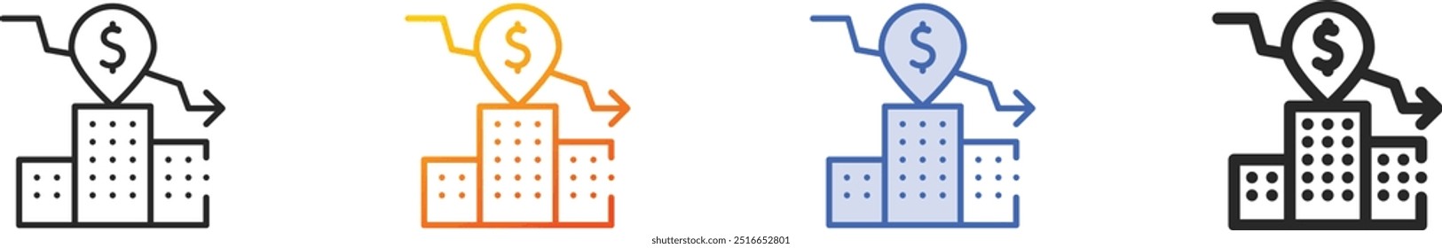 Precio icon.Thin Lineal, degradado, trazo azul y diseño de estilo atrevido aislado sobre fondo blanco