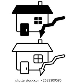 house price reduction icon, building price reduction presentation, simple flat style, illustration, logo sign symbol pictogram template, for ui or ux isolated on white for mobile app, editable