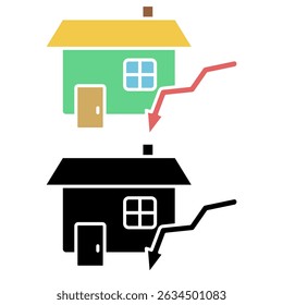 house price reduction icon, building price reduction presentation, simple flat style, illustration, logo sign symbol pictogram template, for ui or ux isolated on white for mobile app, editable