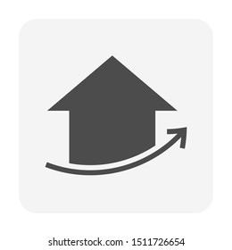 House price or value increase vector icon. Consist of home or house building,  growth graph. Rate of real estate or property for development, owned, sale, rent, buy, purchase or investment.