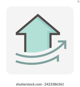 House price or value increase vector icon. Consist of home or house building, growth graph. Market price or interest rate of real estate or property for development, owned, sale, rent, buy. 48x48 px.