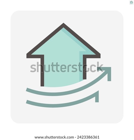 House price or value increase vector icon. Consist of home or house building, growth graph. Market price or interest rate of real estate or property for development, owned, sale, rent, buy. 48x48 px.