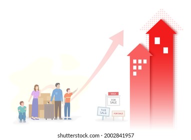 House prices rising, real estate growth illustration. home sales increase. forced 